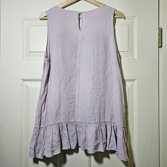 Umgee USA Womens Purple On Purple Ruffle Sleeveless Embroidered Tunic Medium - Picture 6 of 8